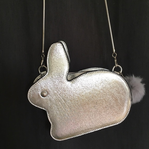 BUNNY Bag in SILVER metallic fur tail NEW - Picture 5 of 6